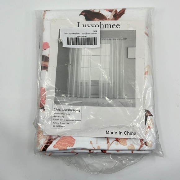 Pink Window Valances: Tree Bird and Flower Printed, 18 Inch Rod Pocket - 1 Panel - Picture 2 of 3